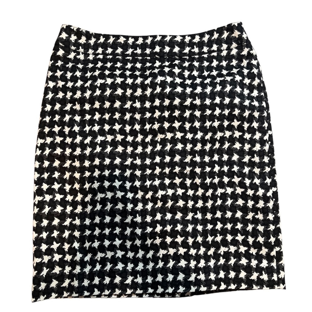Talbots Herringbone Abstract Cream Gray Black Cotton Skirt Size 8